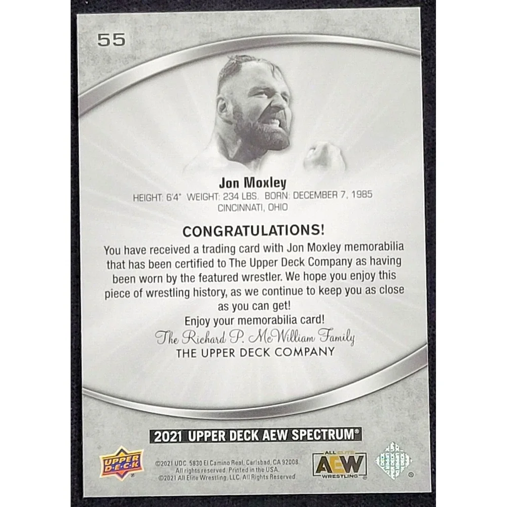 2021 UPPER DECK AEW SPECTRUM‎ JON MOXLEY RELIC ALL ELITE WRESTLING